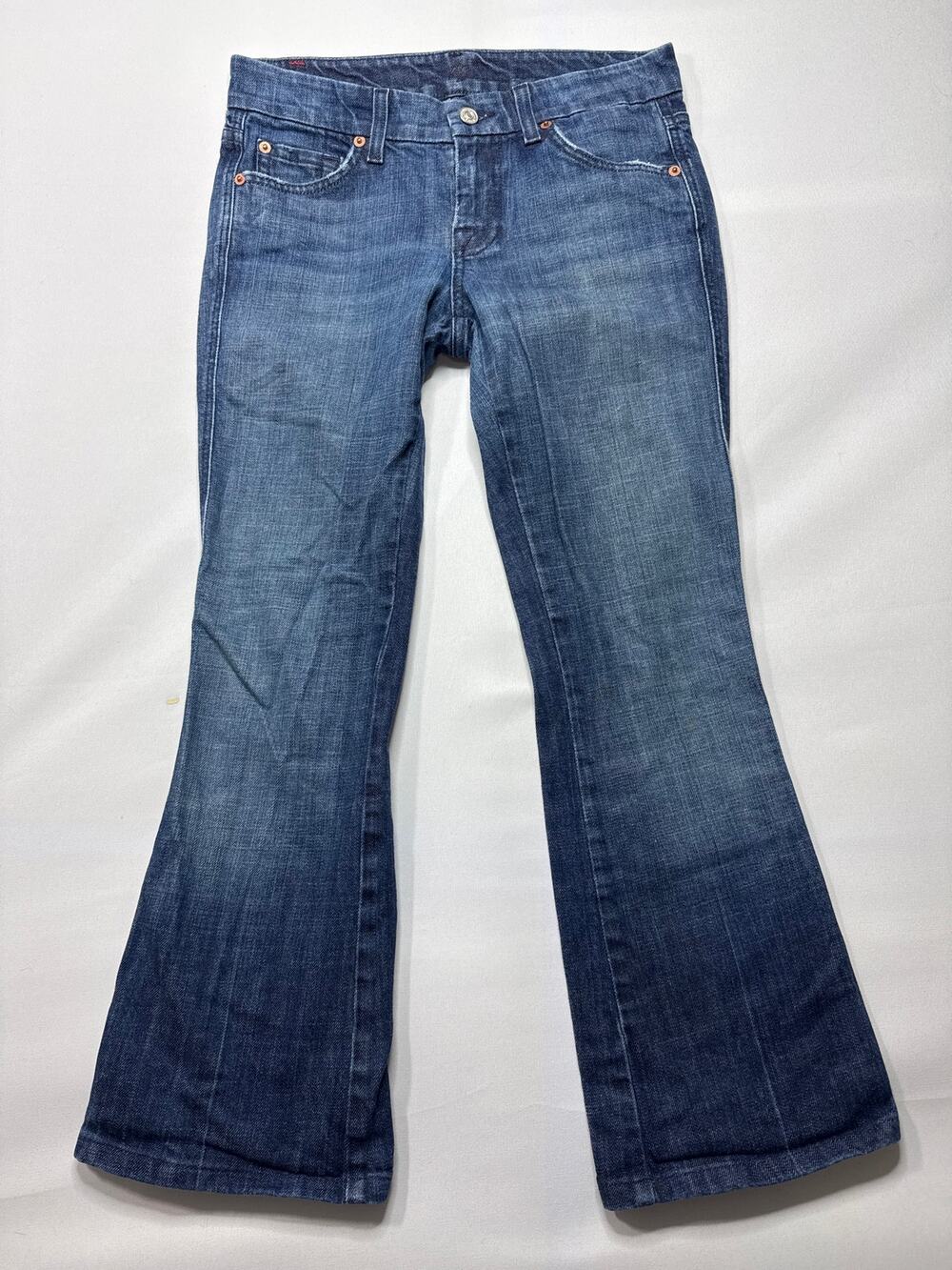 7‎ For All Mankind Women's "A" Pocket Flare Blue Jeans - Size 26 (28x26.5)